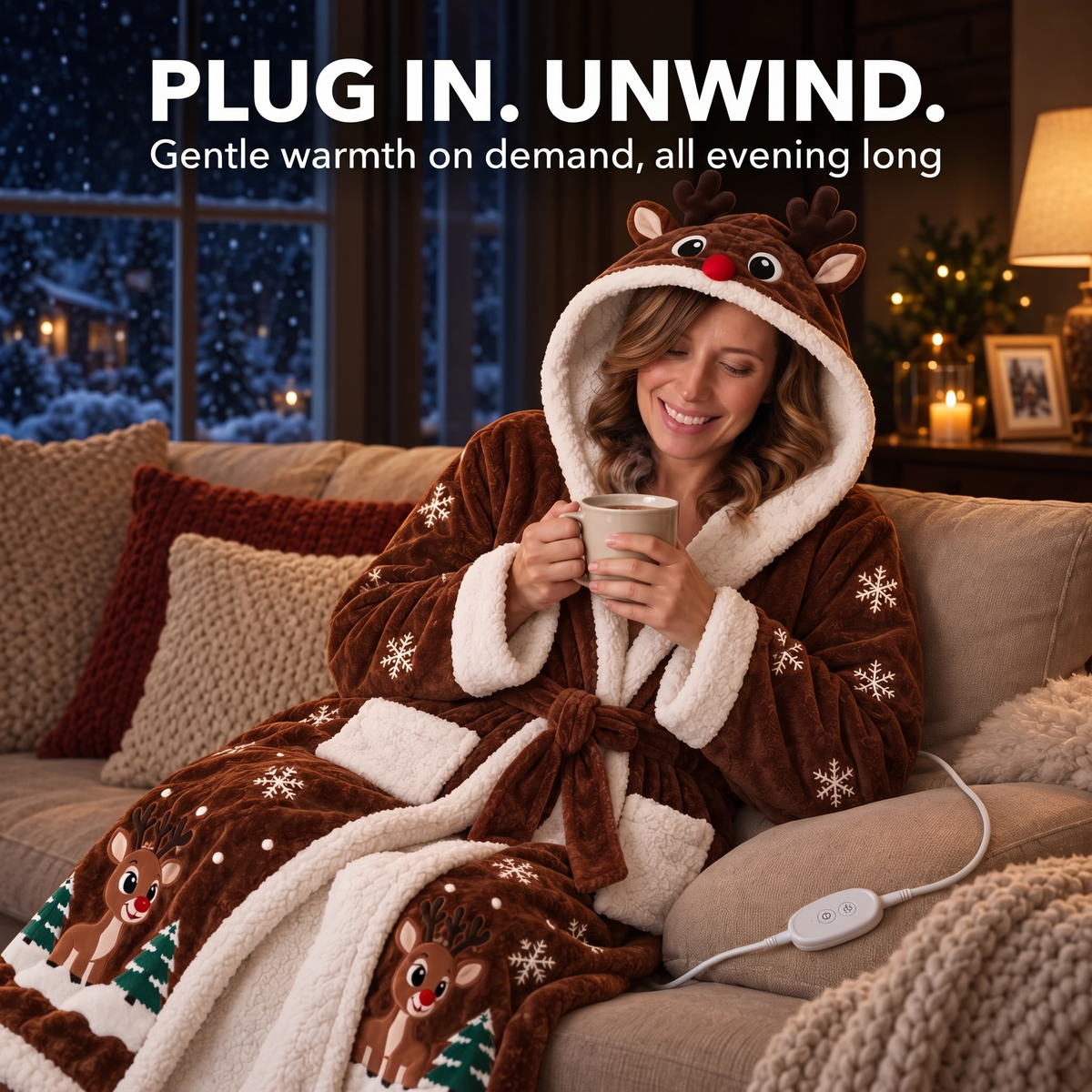 Mitoufli heated wearable blanket, PLUG IN. UNWIND.